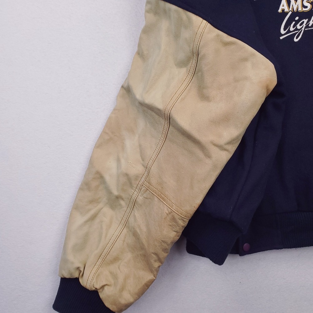 Vintage Amstel Light Jacket Mens XL Blue Tan Varsity Letterman Bomber Beer - Picture 6 of 16